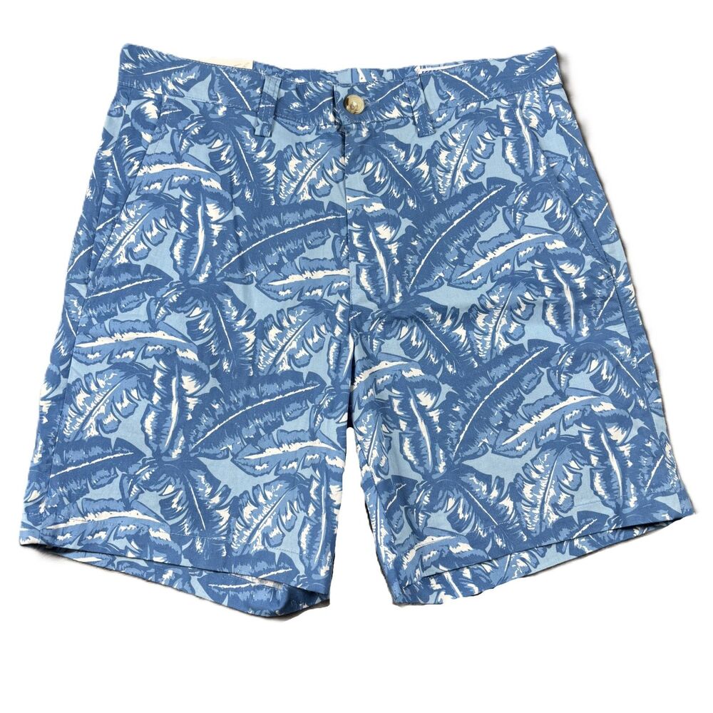 Southern Tide Men NEW Shorts Chino Golf Work Casual Palm Print Blue Size 30 L136